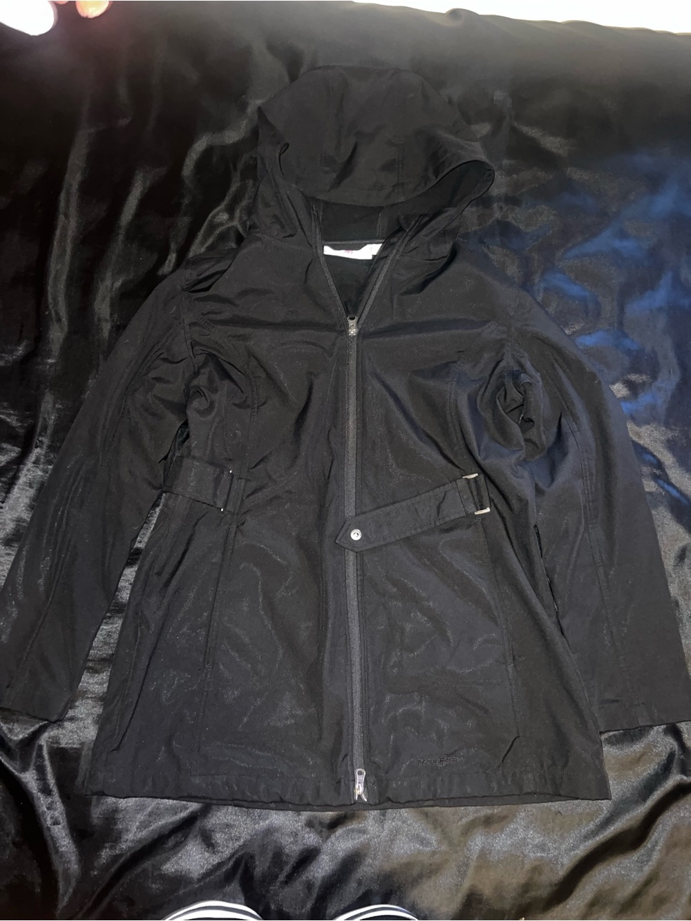 FreeTech Black Hooded Zip Jacket with Waist Tabs